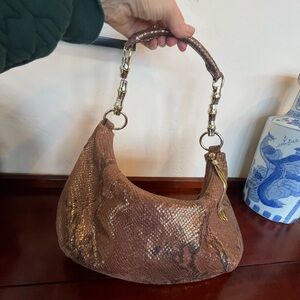 Banana Republic metallic python embossed leather Purse with gold bamboo hardware